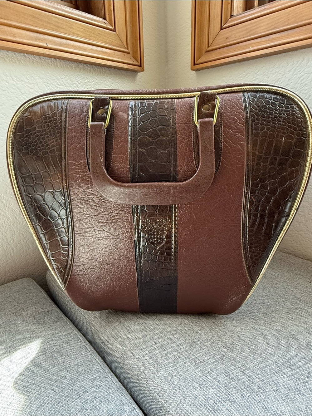 Vintage Stebco Brown Croc-Embossed Travel Bag